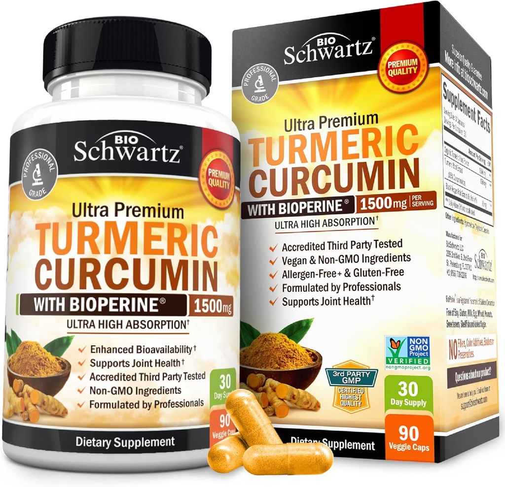Curcumina Turmérica con extracto de cobre negro 1500mg - Alta Absorción Ultra Potent Turmeric Suplemento con 95% Curcuminoides y BioPerina - Capsúsulas no GMO para soporte conjunto - 90 cápsulas