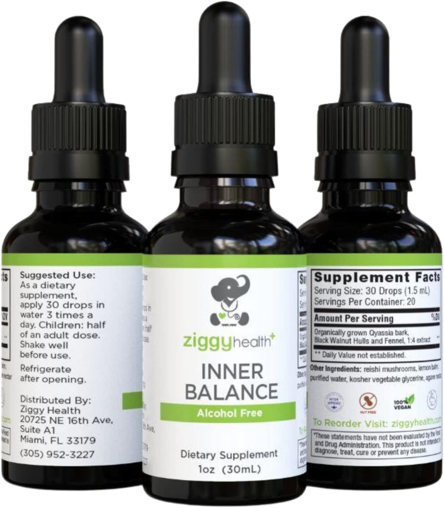 Ziggy Health Inner Balance Tintura - Movimiento de Apoyo Intestinal Fórmula, Black Walnut Liquid, Harmful Organism Cleanse, Herbal Remedy, Suplemento, Gluten Free, 1oz