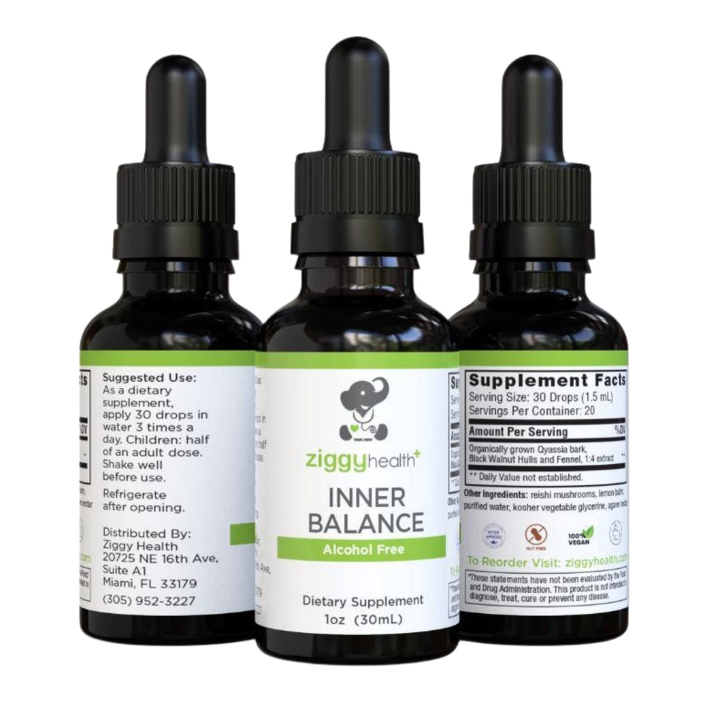 Ziggy Health Inner Balance Tintura - Movimiento de Apoyo Intestinal Fórmula, Black Walnut Liquid, Harmful Organism Cleanse, Herbal Remedy, Suplemento, Gluten Free, 1oz