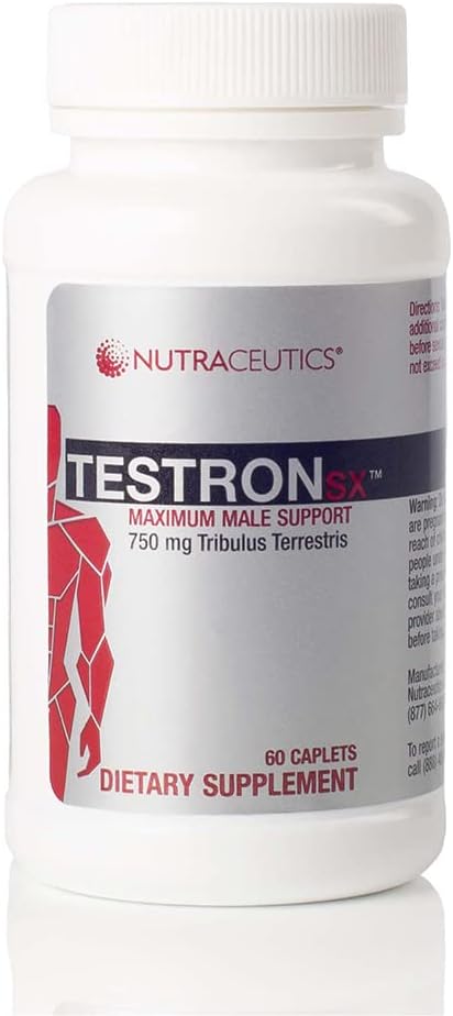 TestronSX – Testosterone Soporte con 750mg Tribulus Terrestris – Boosts Male Vitality, Stamina & Performance – 60 Caplets