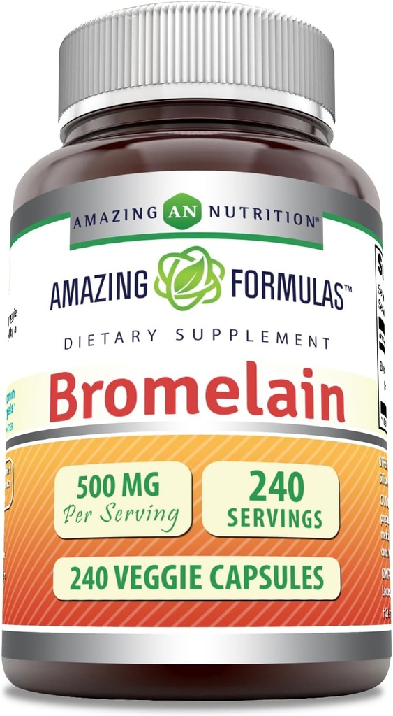 Fórmulas asombrosas Bromelain 500mg 2400 GDU, Veggie Capsules ← No Gluten Free ← Hecho en EE.UU. Ideal para Vegetarianos (240 Conde)