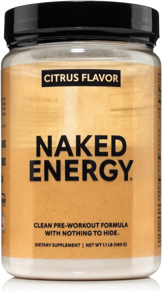 NAKED Citrus Energy - Citrus Flavored Clean Pre Workout Suplemento para Hombres y Mujeres, Vegan Friendly, No Añadido Sweeteners, Colores O Sabores - 30 Servimientos