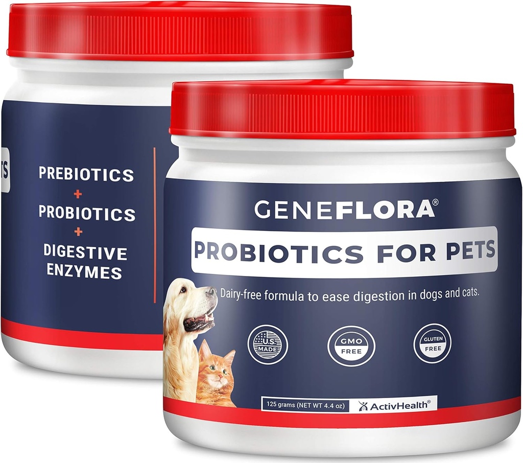 ActivHealth Digestive Enzymes and Probiotic for Pets (Dogs, Cats, Rabbits y Más, 125 mg, 120 porciones) de Geneflora para mascotas Pack de 2