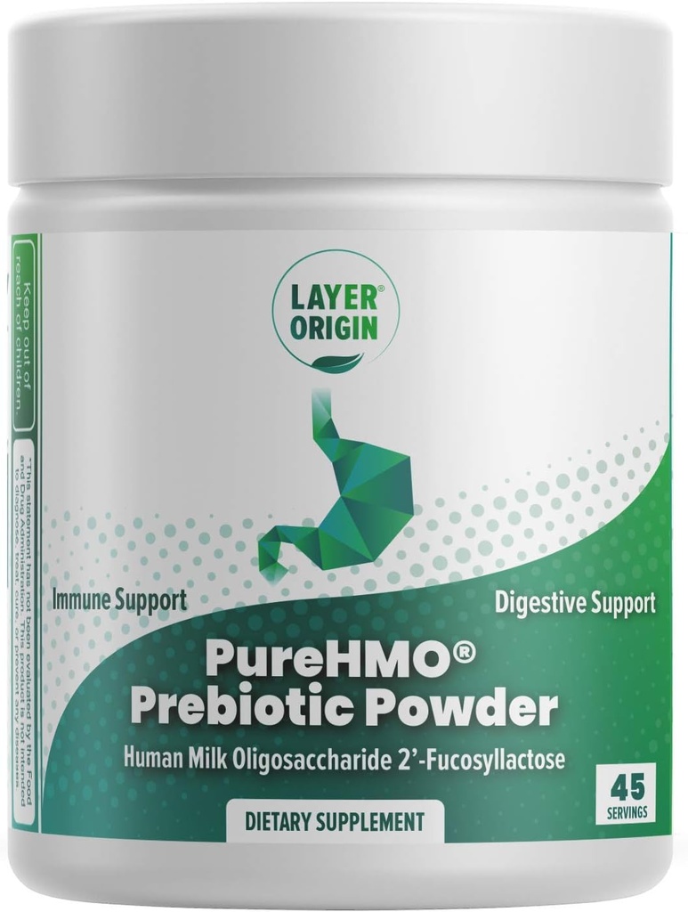 Orígen de capas ¦ PureHMO Leche humana Oligosaccharide (HMO 2'-FL) Polvo de fibra prebiótica - Alimentar 200 Billones Probióticos/Scoop, 45 Servimientos