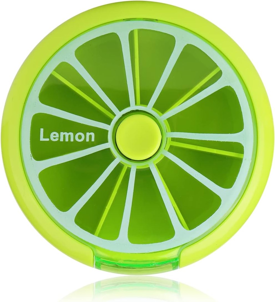 Creative Portable Mini 7 días Forma circular semanal Rotary Cute Fruit Style Pill Storage Box (Límón)