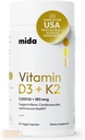 Mida Health® D3 K2 Vitamina 5000 UI con MK-7 ← Suplemento Natural para el Hueso, el Corazón y el Apoyo Inmunitario.