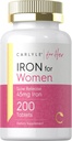 Carlyle Iron Supplement for Women TEN 45mg TEN 200 Slow Release Tablets ← Vegetarian, Non-GMO, Gluten Free Pills