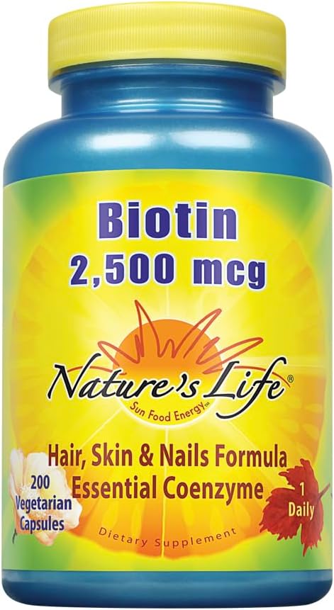 Vida de la naturaleza Biotina 2500mcg ← Saludable pelo, piel, uñas &amp; metabolismo Apoyo ← No GMO TEN 200 cápsulas vegetales