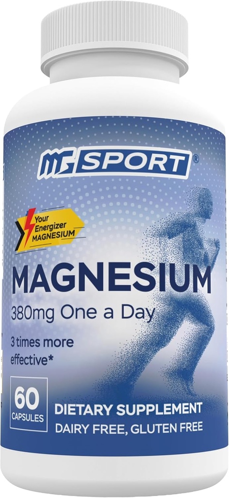 Suplemento de magnesio Complejo MGSPORT- Alta Absorción con vitaminas B6, D, E - Alivia los cáñamos de pierna &amp; Muscle Soporte - 60 Serviciones