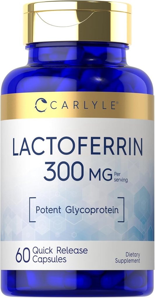 Carlyle Lactoferrin Suplemento Silencio 300mg Silencio 60 Capsules ← Potent Glycoprotein  from Bovine ← Non-GMO, Gluten Free