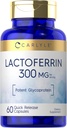 Carlyle Lactoferrin Suplemento Silencio 300mg Silencio 60 Capsules ← Potent Glycoprotein  from Bovine ← Non-GMO, Gluten Free