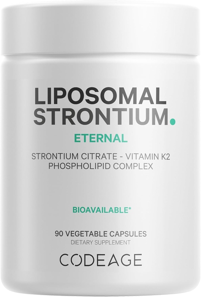Codeage Liposomal Strontium Supplement - Strontium Citrate, Vitamin K2 MK-7, Liposomal Delivery, Non-GMO, Gluten-Free - 90 cápsulas