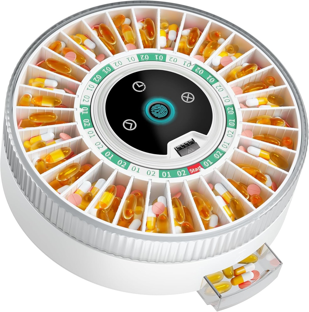 Dispensador automático de la pila Bluetooth para el anciano con alarma, dispensador inteligente de la píldora con 31 ranuras, dispensador mecánico de doble bloqueo, dispensador de dispensador de tiempo