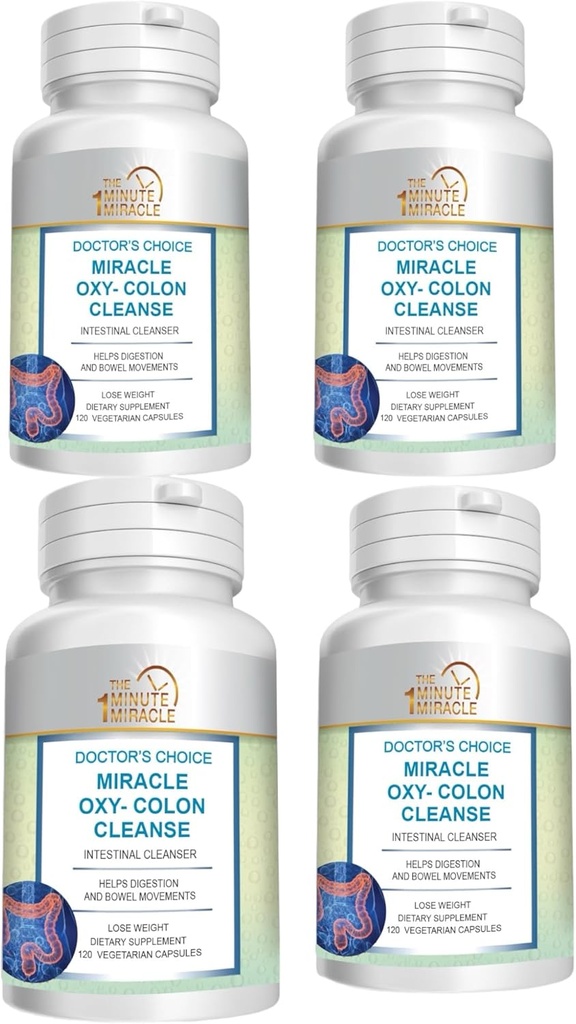 Miracle Oxy-Colon Cleanse Vegan Colon Cleanser - 4 Botellas - 120 Vegetarian Capsules.