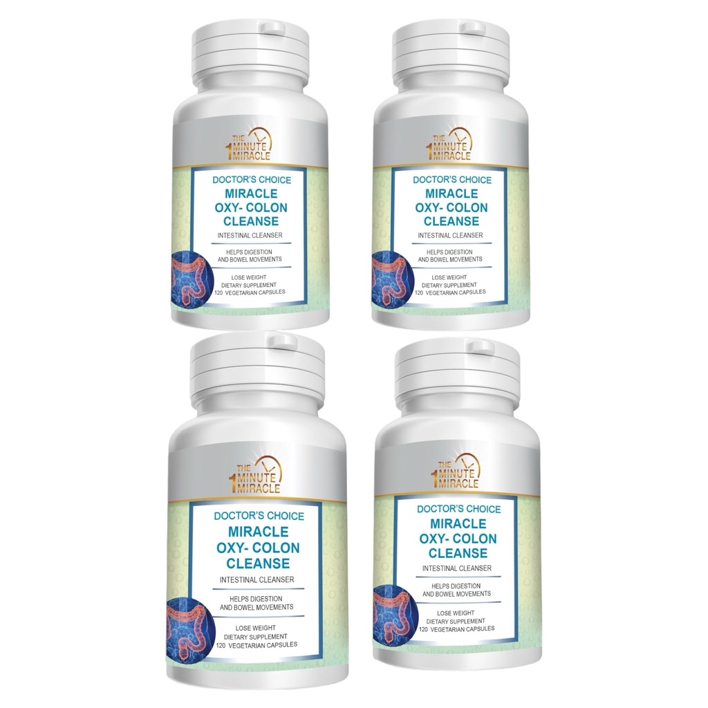 Miracle Oxy-Colon Cleanse Vegan Colon Cleanser - 4 Botellas - 120 Vegetarian Capsules.