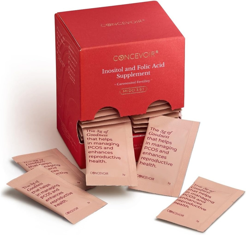 Myo-Inositol & D-Chiro Inositol para el equilibrio hormonal para las mujeres, proporción ideal 3.6:1 para PCOS, Inositol Suplemento Polvo para PCOS, Ingredientes Naturales, Ácido Fólico, Suministro de 30 Días