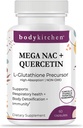 Body Kitchen Mega NAC (N-Acetyl Cysteine) 600 mg con Quercetin, soporta la salud respiratoria y la función inmunológica y promueve el hígado y el riñón Detox, Veggie Caps, (Pack of 1)