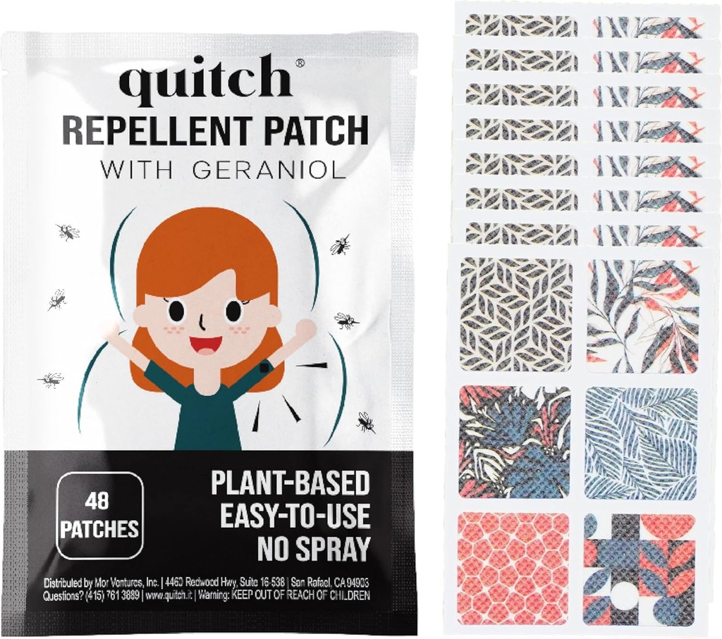 Quitch Natural Mosquito Repellent Stickers for Kids &amp; Adultos ← geraniol Bug Patch Silencio Anti Mosquito Patch ← Mosquito Patches for Babies ← Bug Spray Stickers ← citronella Insect Repellent Alternative