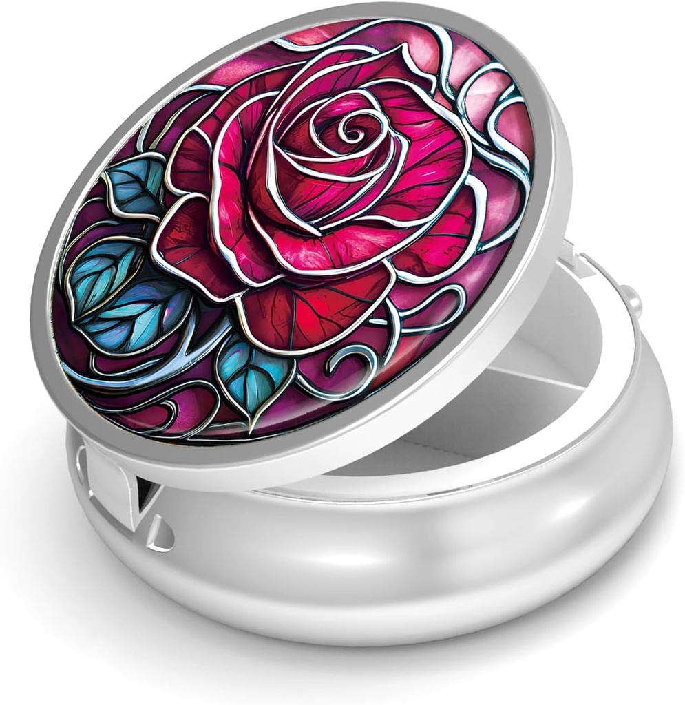 Pill Box-3 Compartment Funda de pequeña pill para purse &amp; Pocket Mini Metal Pill Holder Travel Pill Container to Hold Supplements Vitamins BPA-Free (Rose)