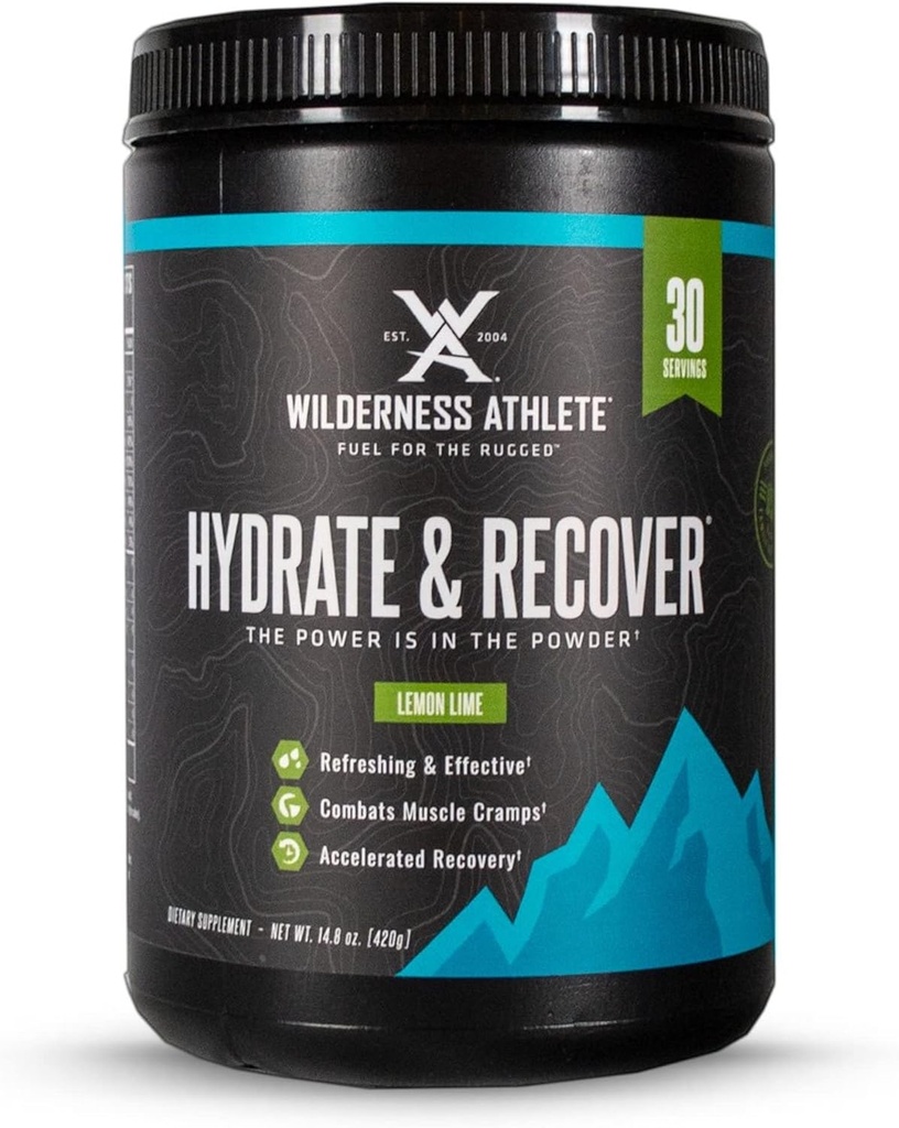Wilderness Athlete - Hydrate & Recuperar ANTE Liquid Hydration Powder Electrolyte Drink Mix - Recover Faster with Bcaas - Hydrate Powder with 1000mg of Vitamin C - 30 Serving Tub (Lemon Lime)