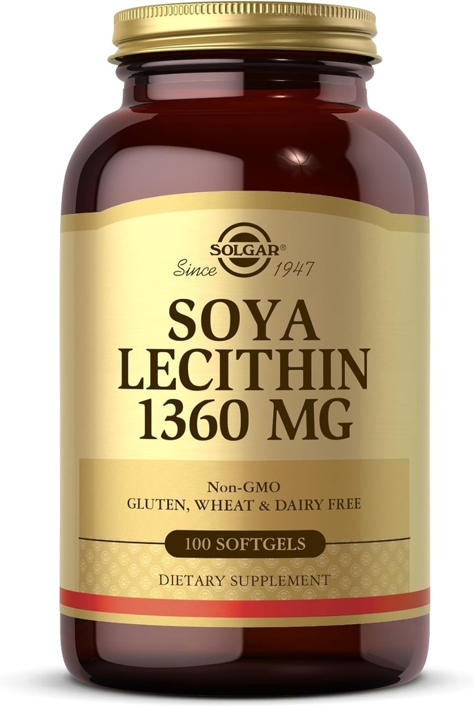 Solgar SOYA Lecithin 1360 mg - 100 Softgels - Fuente de Choline - Gluten & Dairy Gratis - 100 Servings
