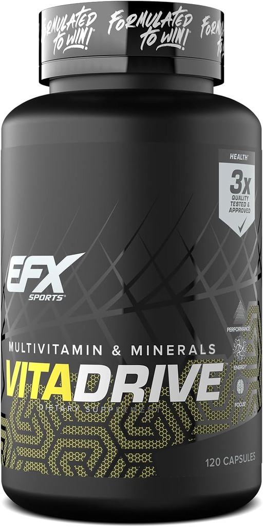 EFX Sports Vita Drive ← Multivitamínico Formulado para Atletas Silenciosos Complejo de Vitaminas, Minerales, Micronutrientes, " Antioxidantes Silencio 30 Servimientos, 120 Capsules