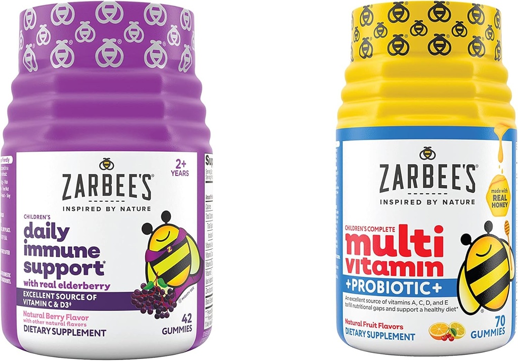 Zarbee's Kids Daily Immune Support &amp; Kids Multivitamin + Probiotic Multipack, Immune Support Gummies with Elderberry, Vitamin C & Zinc, 42 ct, &amp; Children's Vitamins + Probiotic Gummies, 70 ct, 2 items