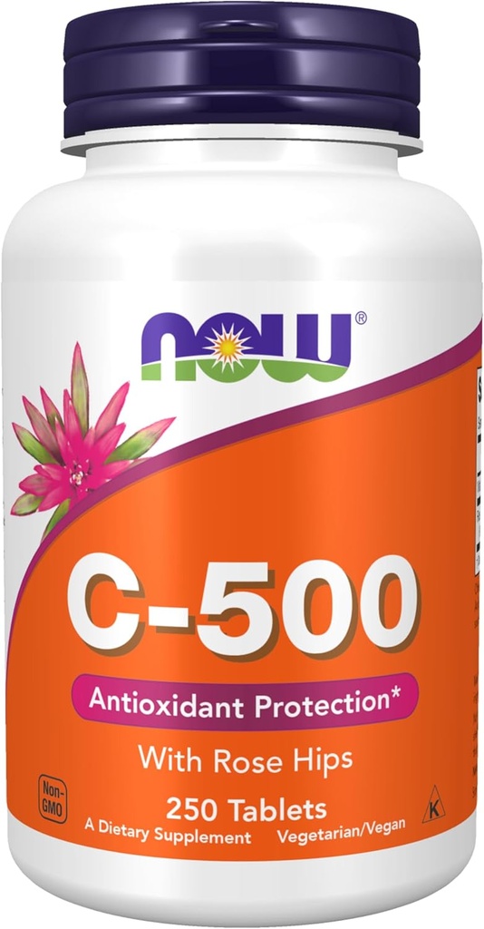 AHORA Suplementos, Vitamina C-500 con Caderas Rosas, Protección Antioxidante*, 250 Tabletas