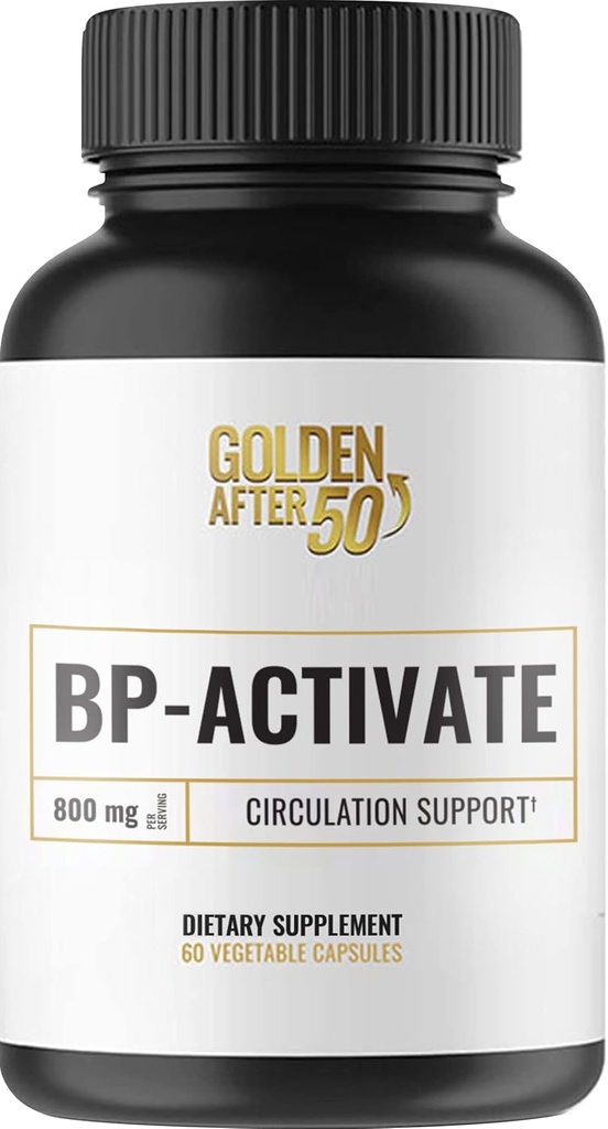 Dorado después de 50 BP-Activado - Suplemento de óxido nítrico con ácidos esenciales - Circulación de sangre y salud cardíaca Suplemento de apoyo - 60 cápsulas - 800 mg L Arginina, AAKG, L Citrulline