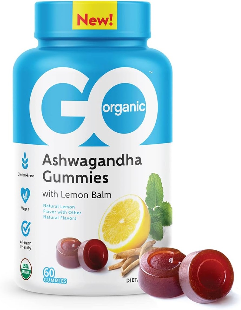 GO ORGANIC Stress Relief Ashwagandha Supplement Gummies | Lemon Flavored | 60 Count