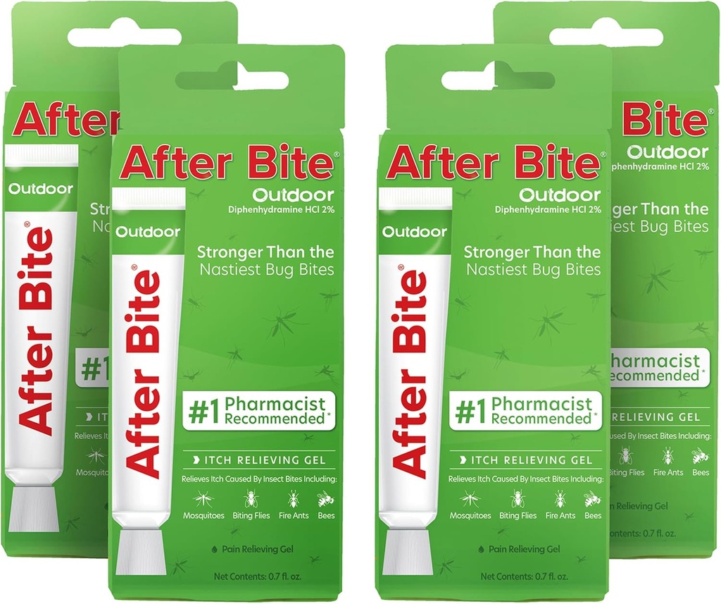 After Bite Outdoor Formula - Itch Relief with Diphenhydramine HCl - Ideal for Mosquito & Fire Ant Bites, Bees & More - Portable Gel Formula - 0.7 oz (4 Pack)