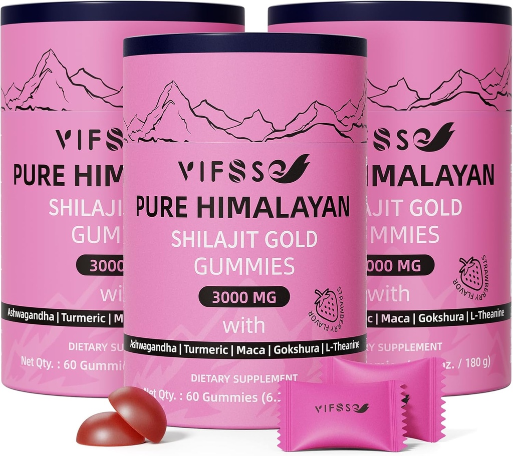 Shilajit Gummies, 3000 Mg Shilajit Puro Himalayan Orgánica con Ashwagandha, Turméricas Gummies Libres de Azú para Hombres y Mujeres, Shilajit Suplemento, Shilajit Naturaleza Shilajit for Energy, 180 Gummies