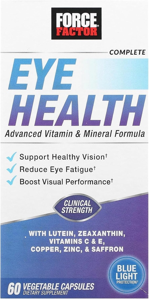 FORCE FACTOR Completa salud de los ojos, vitaminas de los ojos de fuerza clínica con luteína " Zeaxanthin para apoyar la visión, la función de los ojos y la protección de la luz azul, suplementos de salud de los ojos para adultos, 60 cápsulas