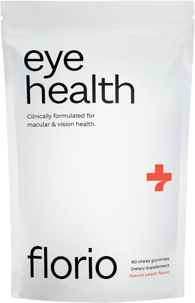 Florio Eye Health Gummy Vitaminas para adultos, 2X Lutein " Zeaxanthin, Vitaminas A, B2, B3, C &amp; E, Preserve Macular " Retinal Health, Fights Oxidation, 30-Day Supply, Natural Peach Flavor