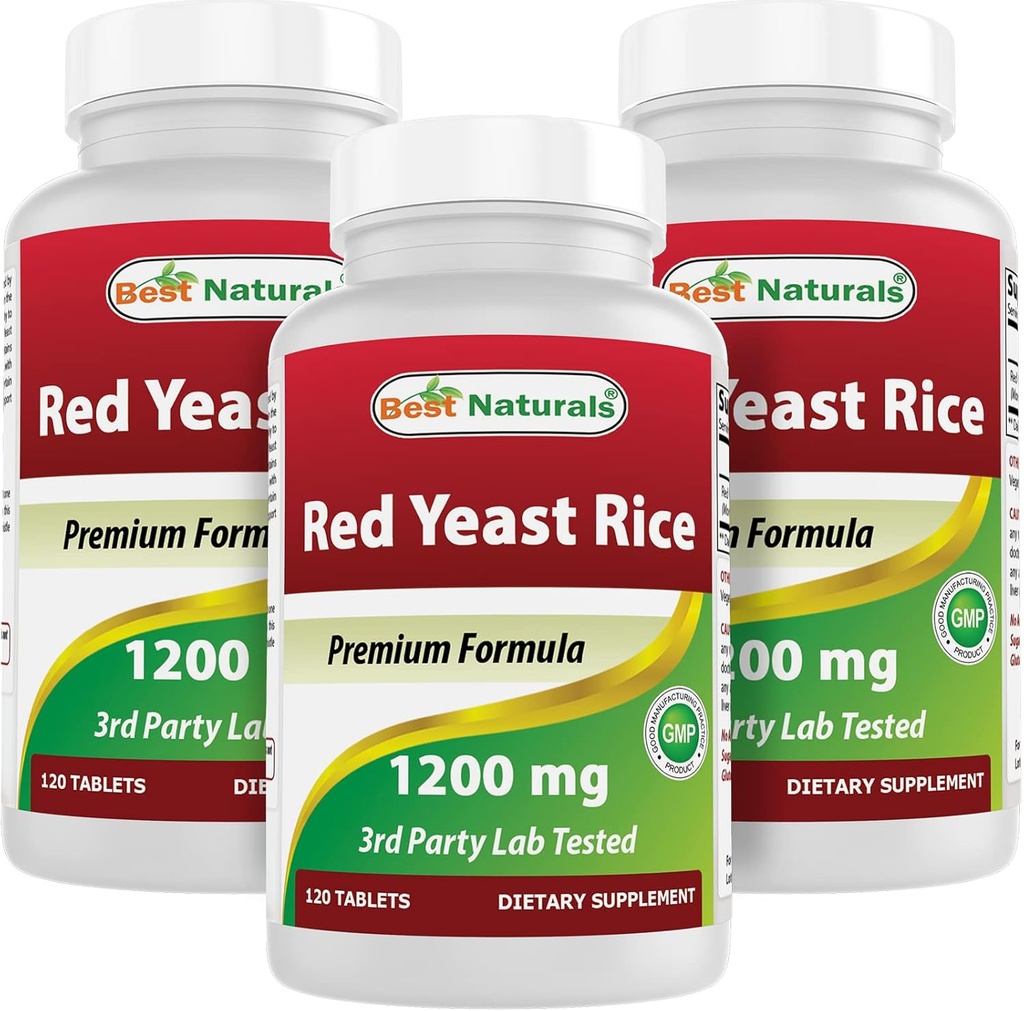 Mejores Naturales Red Yeast Rice 1200 mg (No-GMO) 120 Tabletas (120 Cuenta (Pack of 3))
