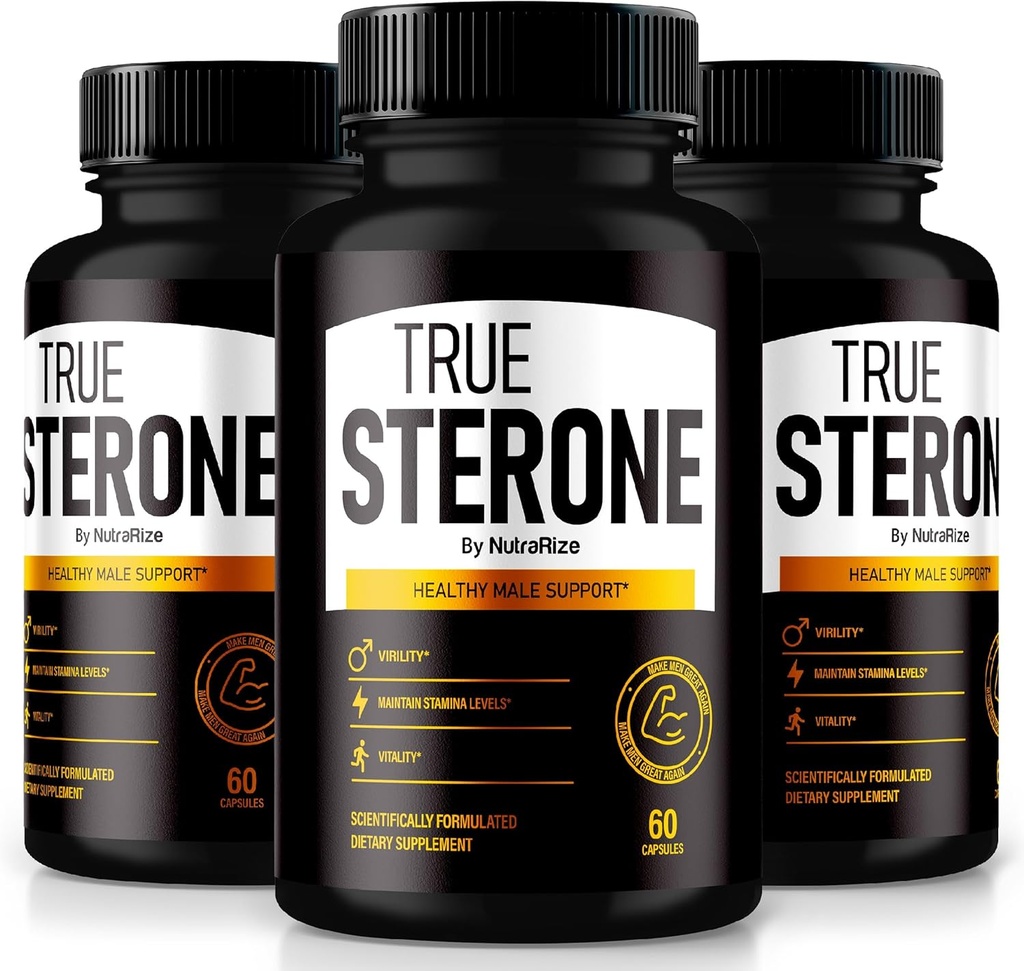 NutraRize (Pack of 3 True Sterone for Men – All-Natural Daily Formula Made to Support Energy, Confidence, and Balanced Health. Siente lo mejor con sólo 2 pastillas fáciles de cambiar por día (180 cápsulas)