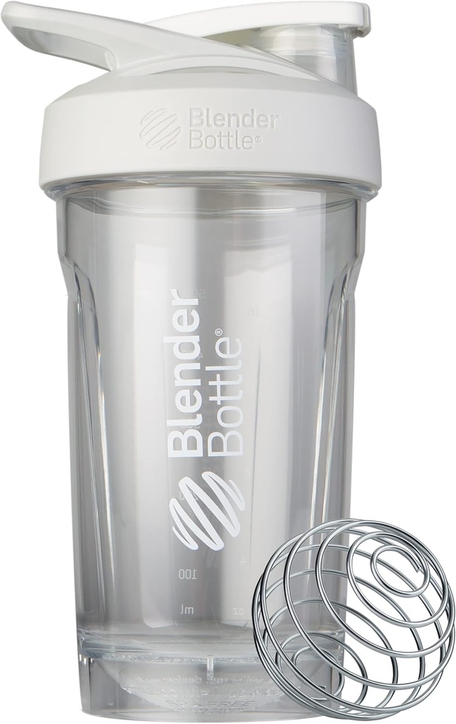 BlenderBottle Sport Shaker Bottle with Wire Whisk, 24-Once, White – Protein Shakes " Hydration for Athletes " Fitness Enthusiasts, Easy Mixing, Durable " Lid