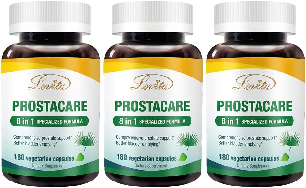 Lovita Prostate Health, 8 en 1 Suplementos Exclusivos de Prostata para Hombres con Saw Palmetto 500mg, Stinging Nettle, Lycopene para Frecuencia Normal de Urination, 180 Veggie Capsules (Pack of 3)