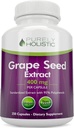 Purely Holistic Grape Seed Extract 20,000mg - 250 Vegan Capsules - 8+ Month Supply - Standardized to 95% Polyphenols - 400 mg por cápsula - Maximum Strength Grapeseed - Non-GMO & Pesticide Free