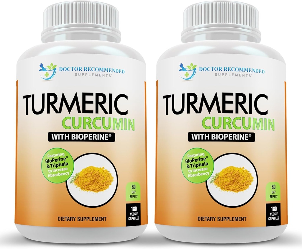 Suplemento de la Curcumina Turmérica - 2250mg/d - Veggie Caps - 95% Curcuminoides con Pepper Negro Extracto (Bioperina) - 750mg Capsules - 100% Orgánico - Turmérico Poderoso (Pack de 2)
