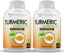 Suplemento de la Curcumina Turmérica - 2250mg/d - Veggie Caps - 95% Curcuminoides con Pepper Negro Extracto (Bioperina) - 750mg Capsules - 100% Orgánico - Turmérico Poderoso (Pack de 2)