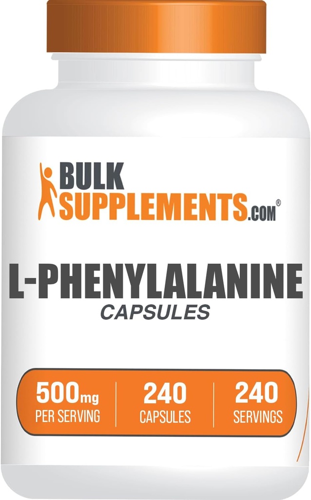BulkSupplements.com L-Phenylalanine Capsules - Suplemento Fenillanina, L-Phenylalanine 500mg - Gluten Free, 1 cápsula por servicio, 240 cápsulas (Pack of 1)