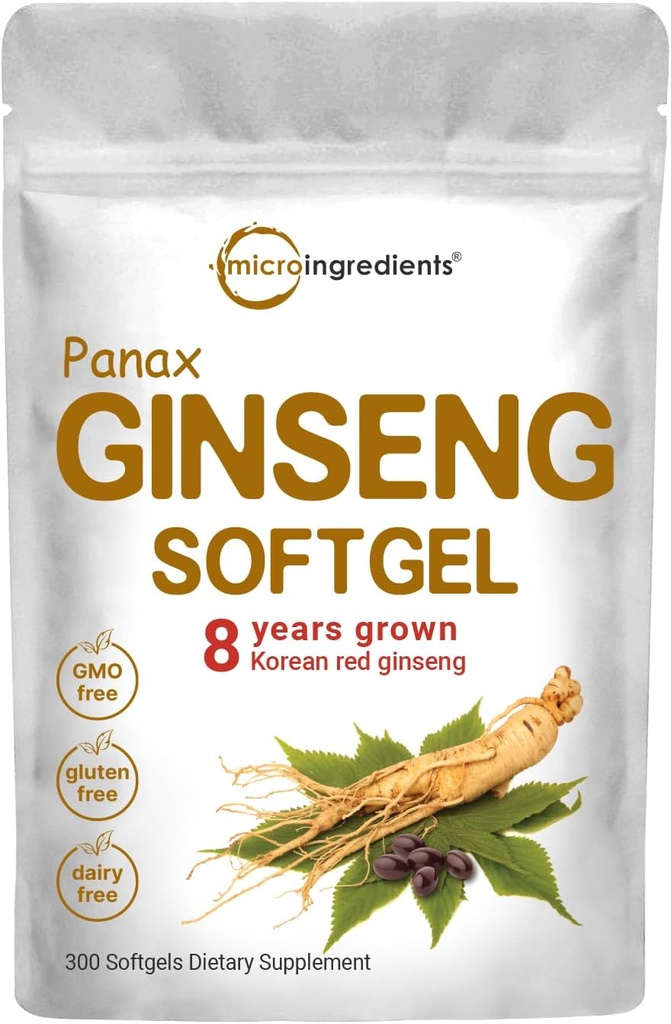Micro Ingredientes Red Panax Ginseng Suplemento 6.000mg Por Serving, 300 Softgels Silencio High Potency Korean Ginseng Root Extract with Active Ginsenosides ← Apoyos Energía &amp; Salud Inmune Silencioso