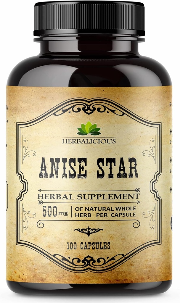 HERBALICIOUS Star Anise Suplemento dietético – 100 capsules Anise Extract for Men and Women – Natural 1000mg Powerful Formula with No Fillers, Preservatives – Immune Strength, Rich in Antioxidants