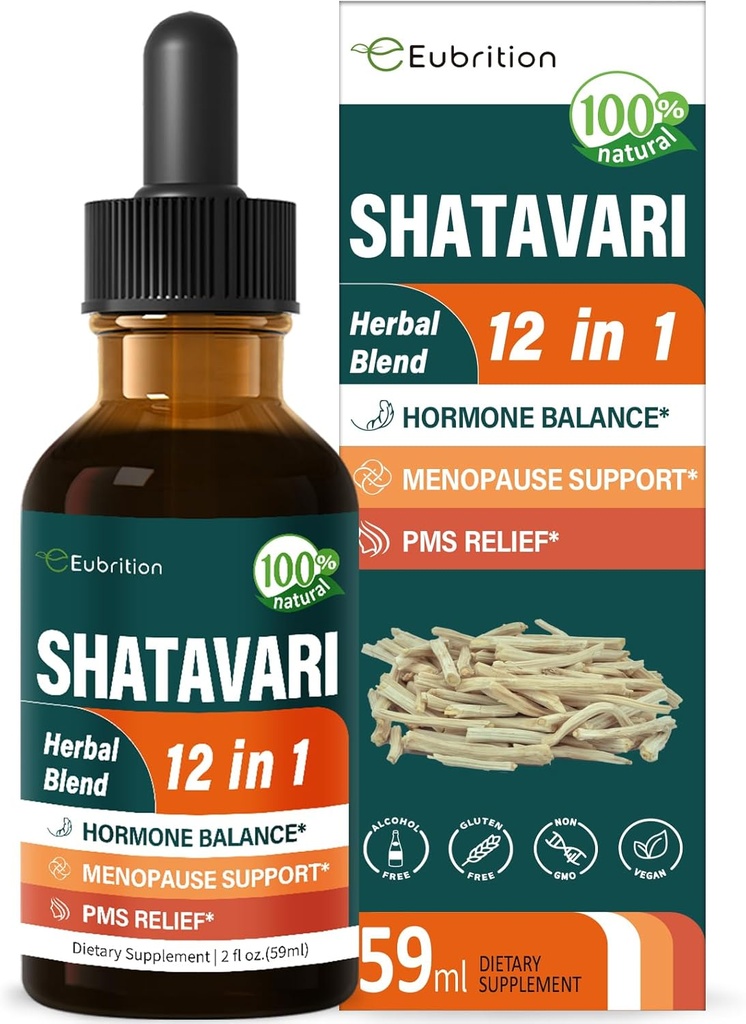 Shatavari (Shitabari) Las gotas de apoyo para mujeres Menopause Relief, Herbal Supplement for PMS Support, 12-in-1 Formula with Wild Yam, Vitex Berry Extract. 2oz