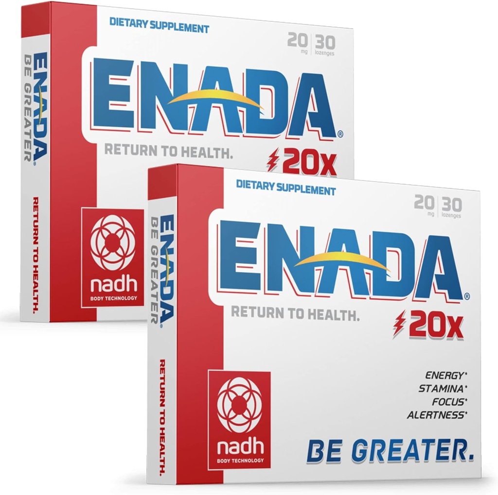 ENADA 20X 20mg NADH Suplemento Silenciosos Energéticos, Mental Focus, Stamina TENIDO Apoyo Fatiga, Regenerador Celular, Aumenta la Capacidad de Oxígeno Vida Suplemento de Energía Natural para Mujeres y Hombres