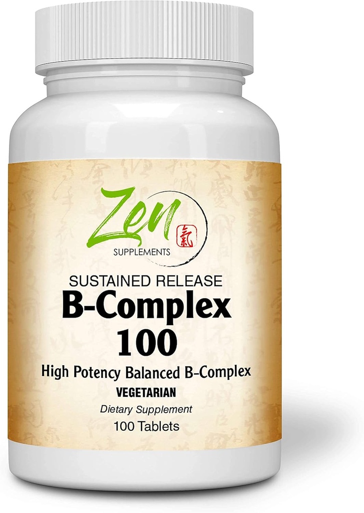 Suplemento completo de vitamina B-Complex - B Complejo de suplementos de vitaminas con ácido fólico, biotina, Inositol - para Immune &amp; Cardio Health, Metabolismo energético - 100 Tabletas de liberación sostenida