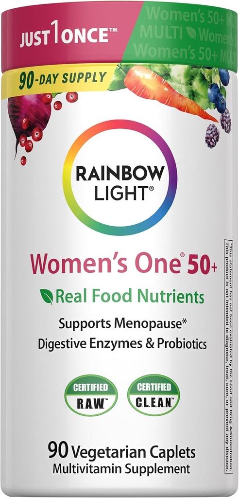 Rainbow Light Multivitamin for Women 50+, Vitamin C, D & Zinc, Probiotics, Women's One 50+ Multivitamin Provides High-Potency Immune Support, Non-GMO, Vegetarian, 90 Tablets