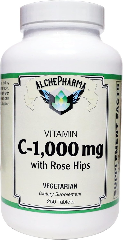 C-1000mg (ácido ascórbico) con 50 mg Rose HIPS -Soy Corn Gluten Gratis (250 Tabletas)