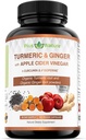 120 Capsules of USDA Organic Turmeric Root Powder, USDA Organic Ginger Powder and Apple Cider Vinegar Powder with Curcumin (95% Curcuminoids) and Bioperine, 1410 mg per Serving in Veggie Capsules